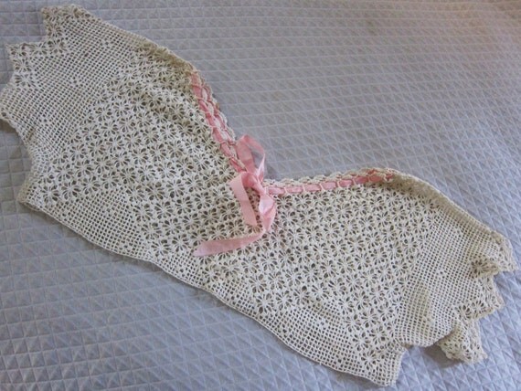 Antique lace camisole hand crochet collar 1920s 30s