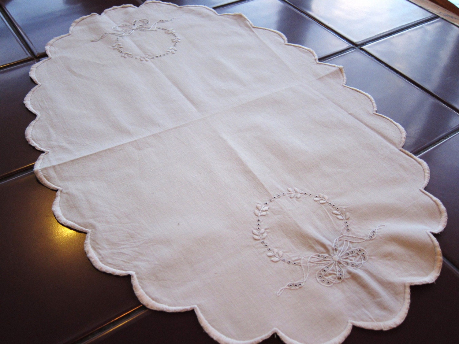 Vintage linen white work cloth exceptional work