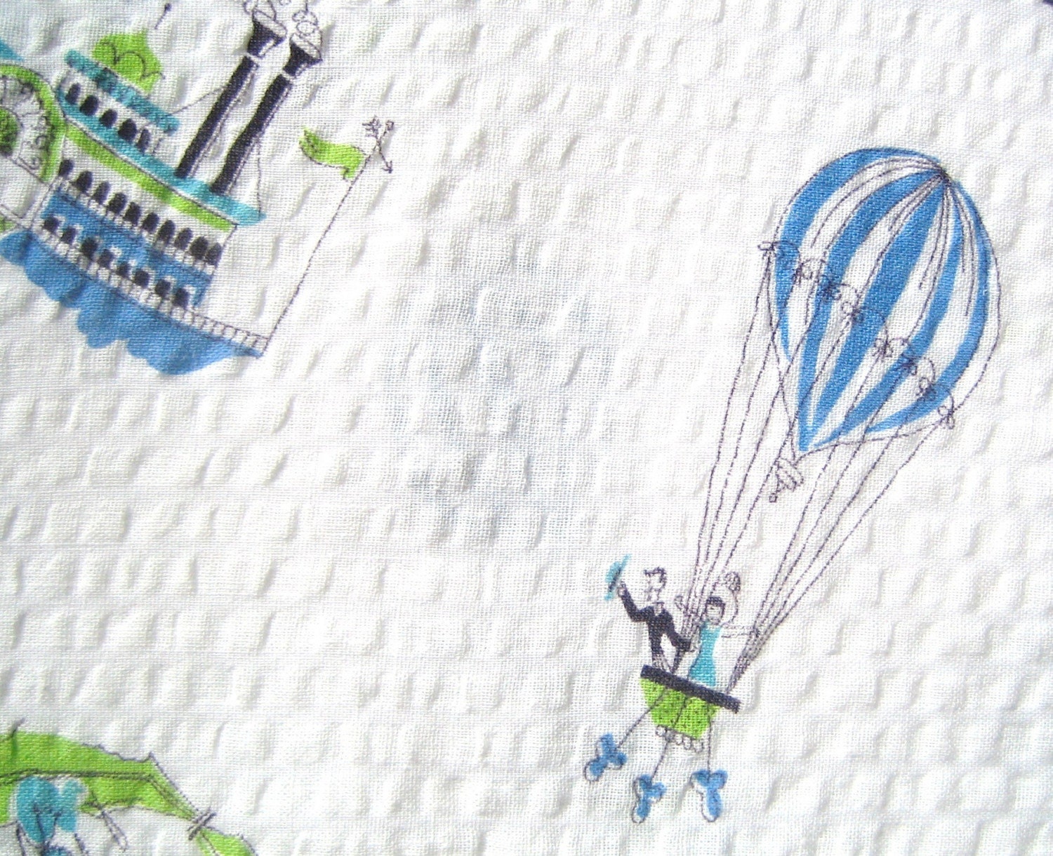 Vintage seersucker cotton Whimsical Transport 40s 50s