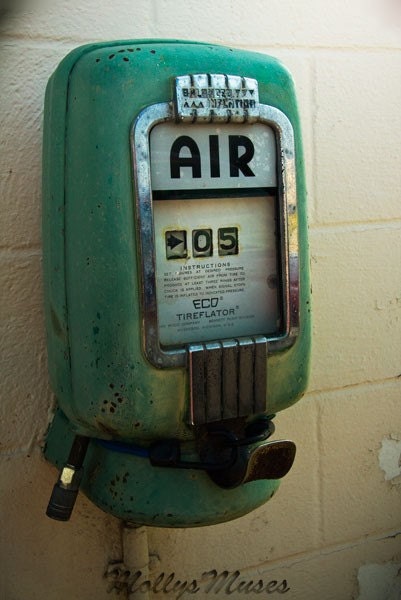 Old gas station photograph, 1950's TireFlator  Print,  Grandpa gas pump print, green, teal, garage art