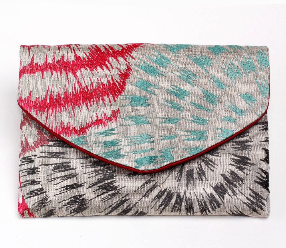 Multicolor fireworks Lolie envelope clutch - Luxurious iPad Mini case - Quality fabric - Made in France