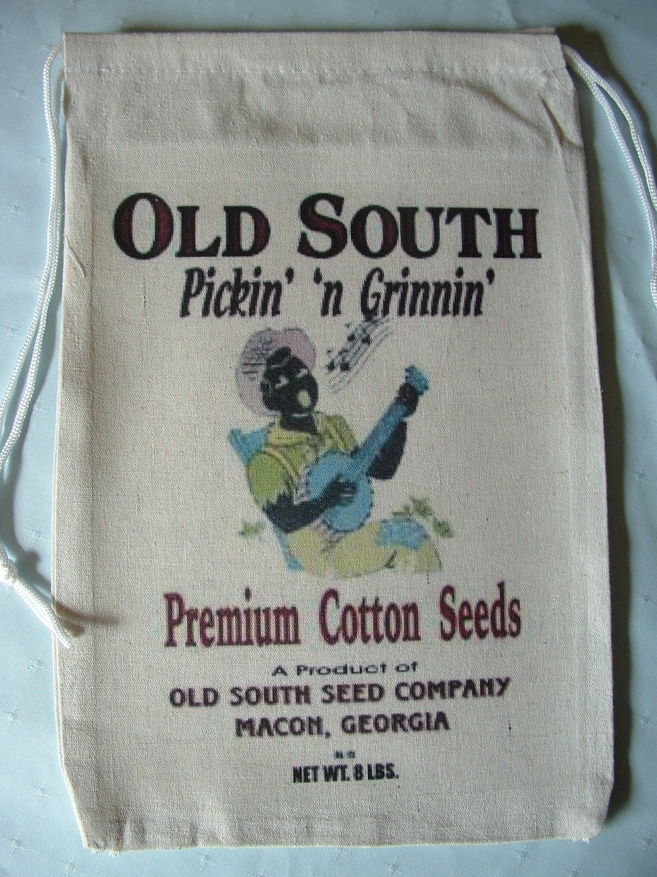 Old South Pickin' 'n Grinnin' Premium Cotton Seeds, Macon, Georgia, Novelty Seed Sack Bag