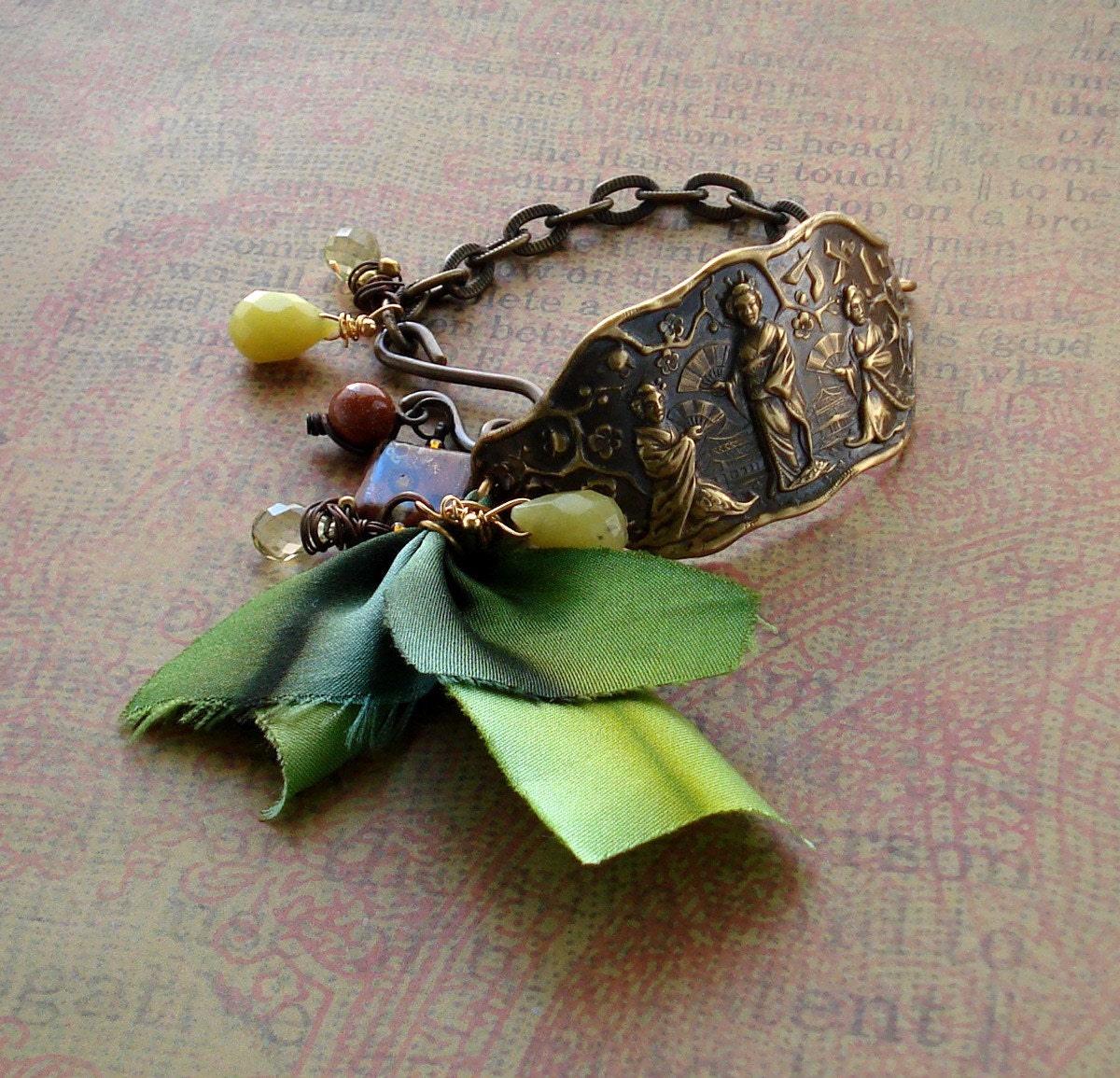 Geisha Brass Silk Gemstone Bracelet - Year End Sale