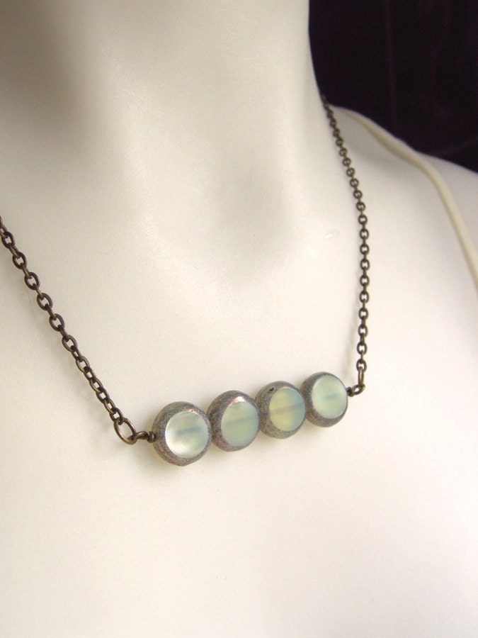 Minimalist Mint Green Czech Glass Beaded Necklace  - The Submersible