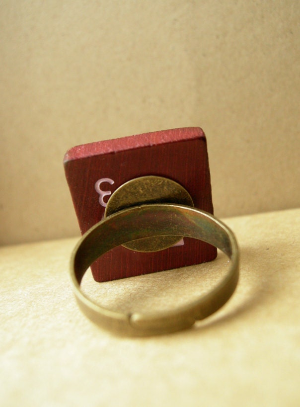 Mustard Yellow Adjustable Scrabble Tile Ring - The Grand Hall - Nickel Free