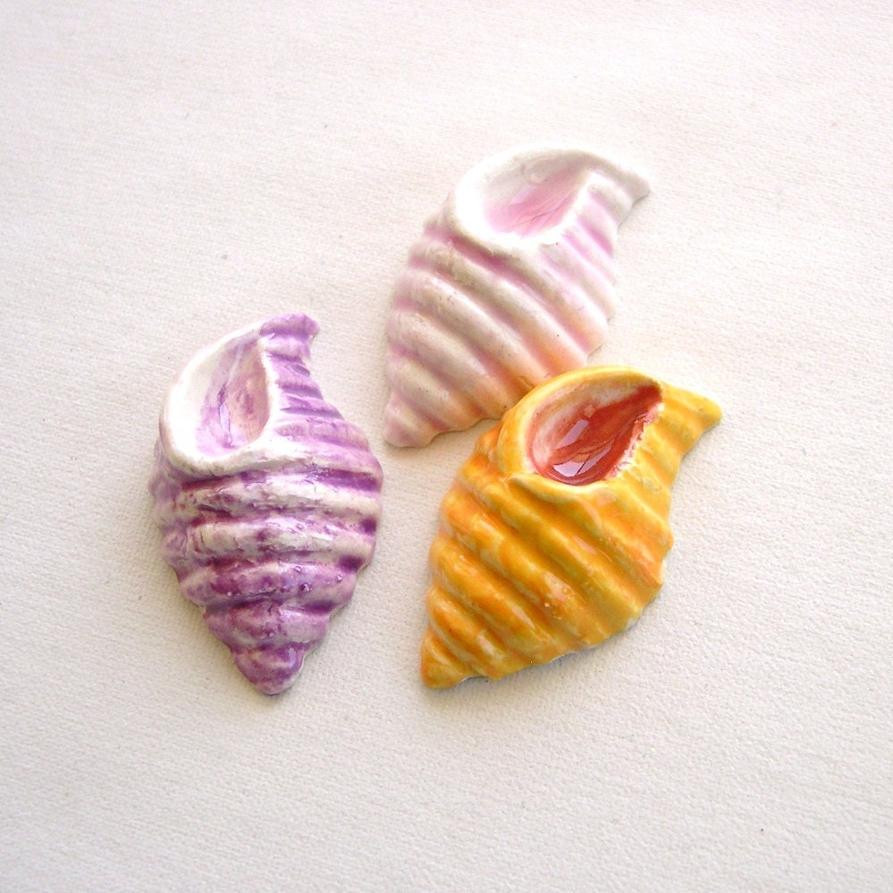 Ceramic Mosaic tiles sea shells sculpted handmade hand painted supplies decor