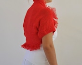 Red Cotton Shrug Bolero Bridal Shrug Ruffled Feminine Hand Knit Bridal Accessories