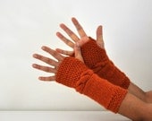 Wool Fingerless Gloves Armwarmers Burnt Orange Brick Hand Knit Chic Winter Accessories Winter Fashion