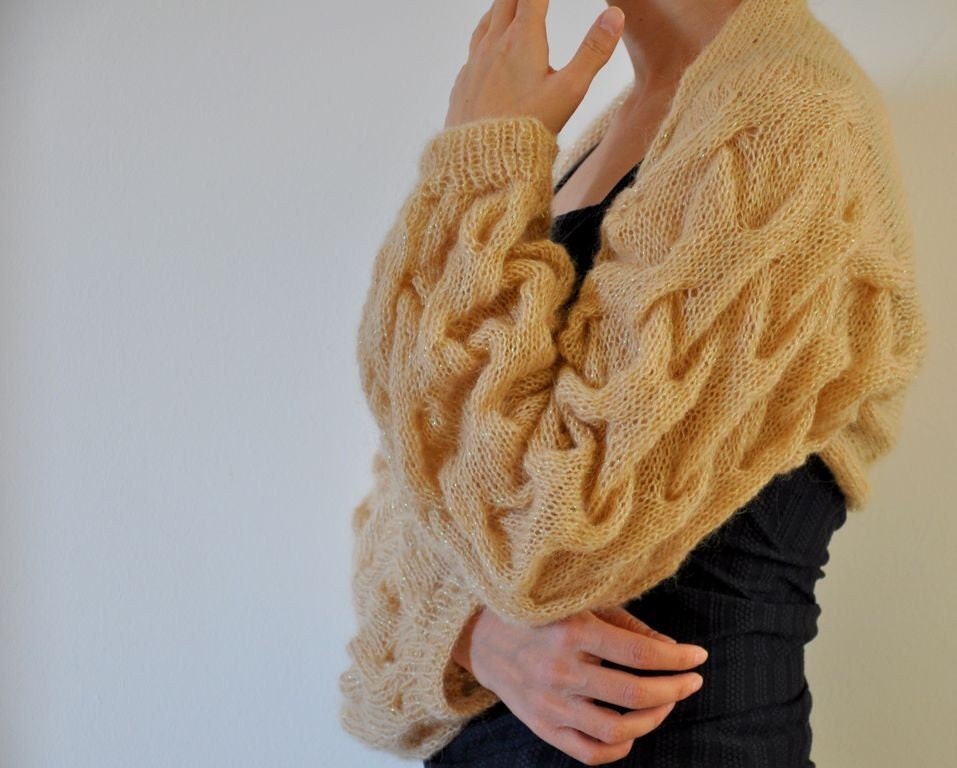 Sweater Cardigan Shrug Bolero Bridal Shrug Long Sleeved Mohair Champagne Brown Amber Honey Romantic Elegant MADE TO ORDER