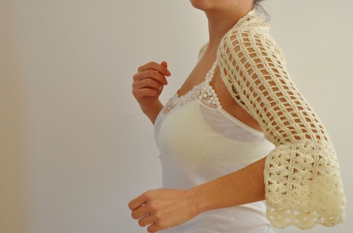 Ivory Shrug Bolero Bridal Shrug Wedding Bolero Lace Mohair with Sequins Brides Bridesmaids MADE TO ORDER