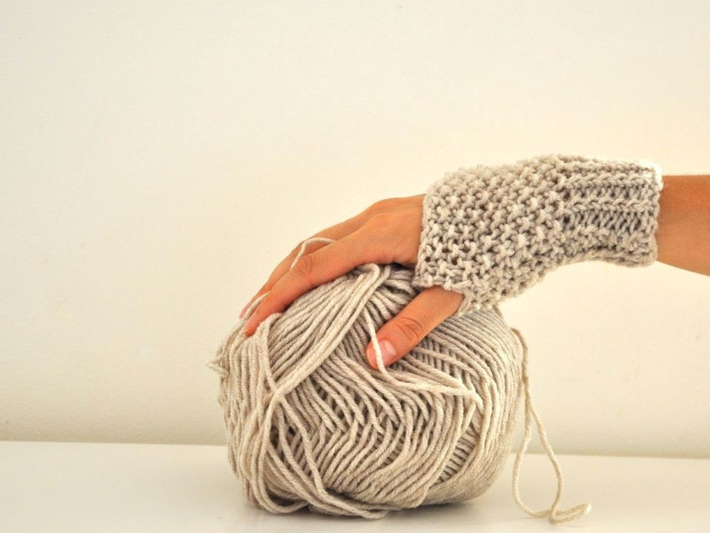 Fingerless Mittens Gloves Wrist Warmers Biker Gloves Hand Knit Beige Warm Cozy Winter Accessories Gift for Her