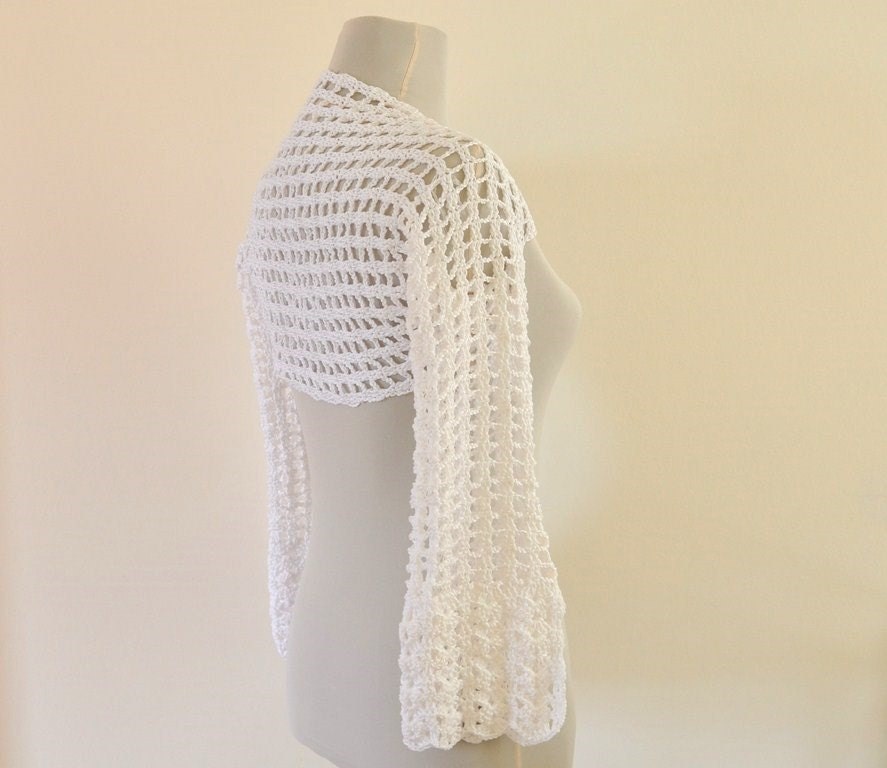 White Cotton Lace Shrug Bolero Bridal Shrug 3/4 Sleeve Crochet