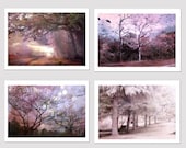 Nature Photo Print Set, Dreamy Romantic Nature Photos, Plum Purple Pink Trees, Set of Four Fantasy Nature Wall Art 5" x 7"
