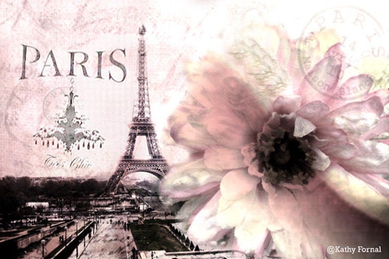 Paris Photography - Dreamy Eiffel Tower Floral Wall Art, Paris Home Decor, Paris Pink Photos, Paris Wall Art Photo 5" x 7"
