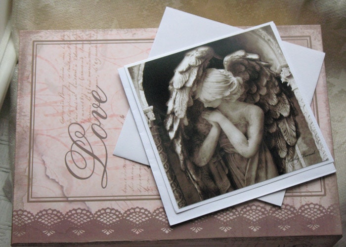 Angel Art Note Card - Angel Girl With Dove of Peace - Whimsical Fine Art Inspirational Photo Note Card - Angel Art Note Card