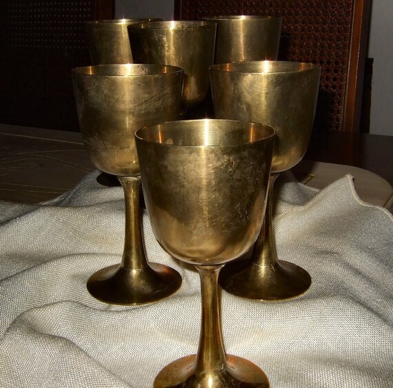 Vintage Brass Wine Goblets by inventionbynecessity on Etsy