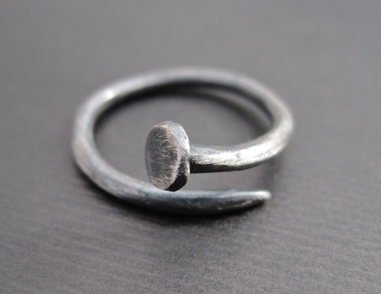 Nail Ring - Hand-Forged Sterling Silver Industrial Ring