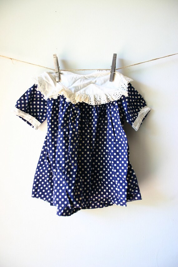 Vintage 1950's Little Girls Blue Polka Dot Dress