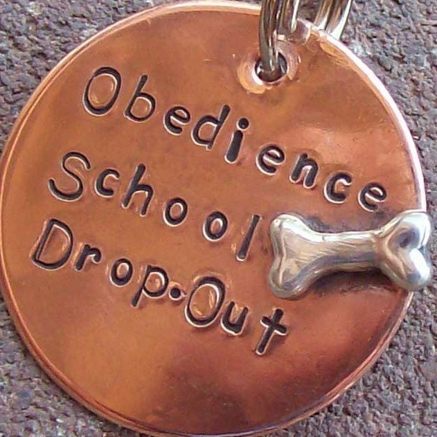 Obedience School Drop-Out  Handmade Pet Tag in Three Sizes