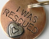 I WAS RESCUED Pet Tag, Copper and Sterling Silver Dog Tag In Three Sizes