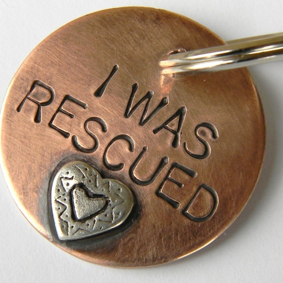I WAS RESCUED Pet Tag, Copper and Sterling Silver Dog Tag In Three Sizes