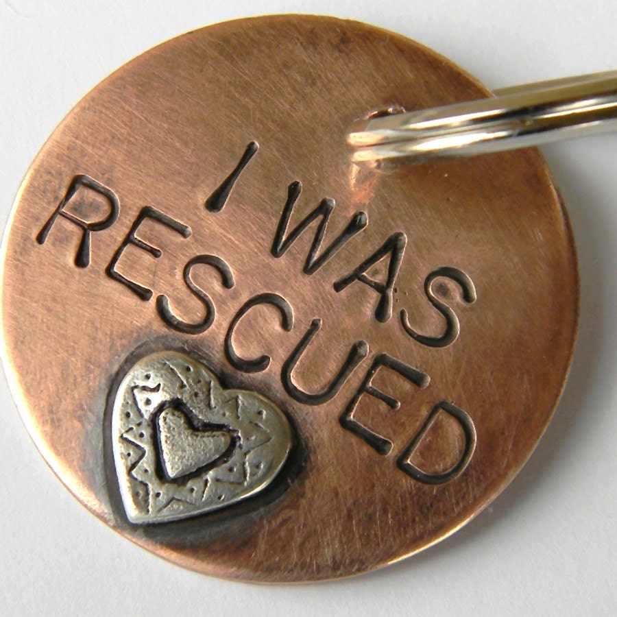 I WAS RESCUED Pet Tag, Copper and Sterling Silver Dog Tag In Three Sizes