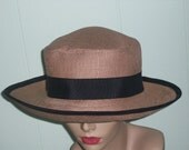 Stunning Derby Style Sunhat ..Tan with Black trim..Brim with Varied Looks