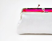 Silver White Denim and Hot Pink Clutch Purse Valentine