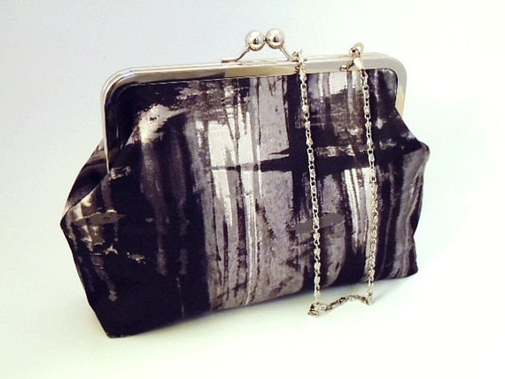 Black Gray White and Pink Clutch Purse Evening Wedding Bag