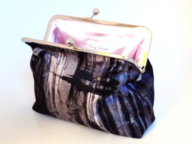 Black Gray White and Pink Clutch Purse Evening Wedding Bag