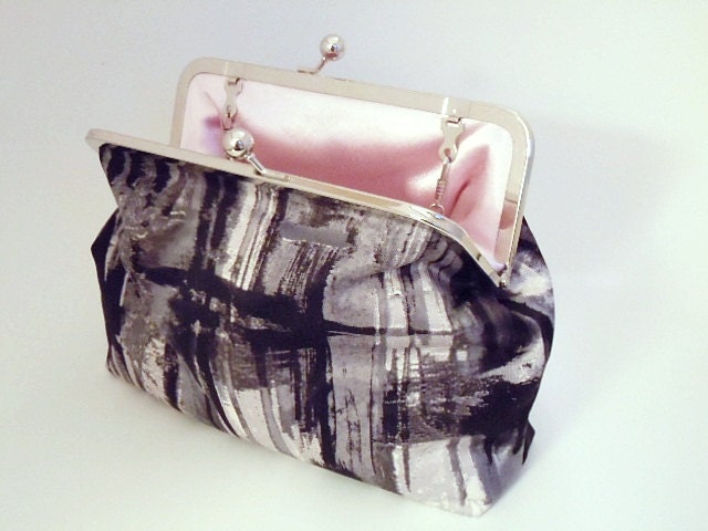 Black Gray White and Pink Clutch Purse Evening Wedding Bag