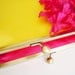 Lemon Yellow with Flower Hot Pink Fuschia Clutch Purse Bag for Bridesmaids Wedding