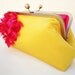 Lemon Yellow with Flower Hot Pink Fuschia Clutch Purse Bag for Bridesmaids Wedding