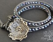 Poppy Beaded Pearl Leather Wrap Bracelet (MTO)