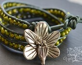 Orchid Beaded Pearl Leather Wrap Bracelet