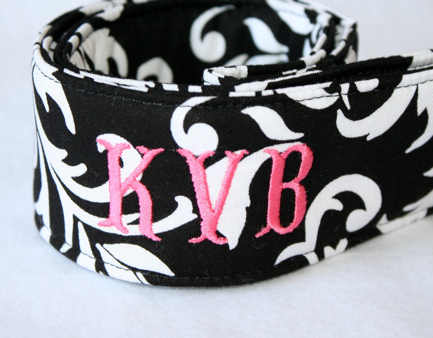 Monogramming Included Camera Strap for DSL Camera Black and White Scroll Print