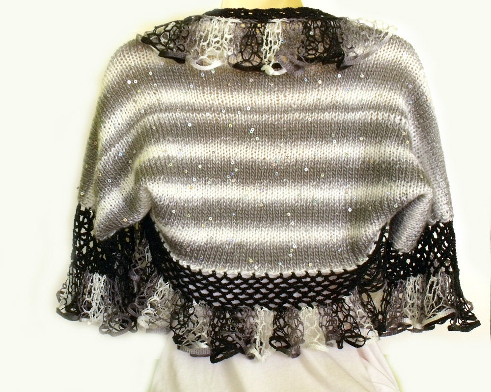 Shrug bolero sequins short sleve knit jacket scarf ruffle frill steampunk goth wedding