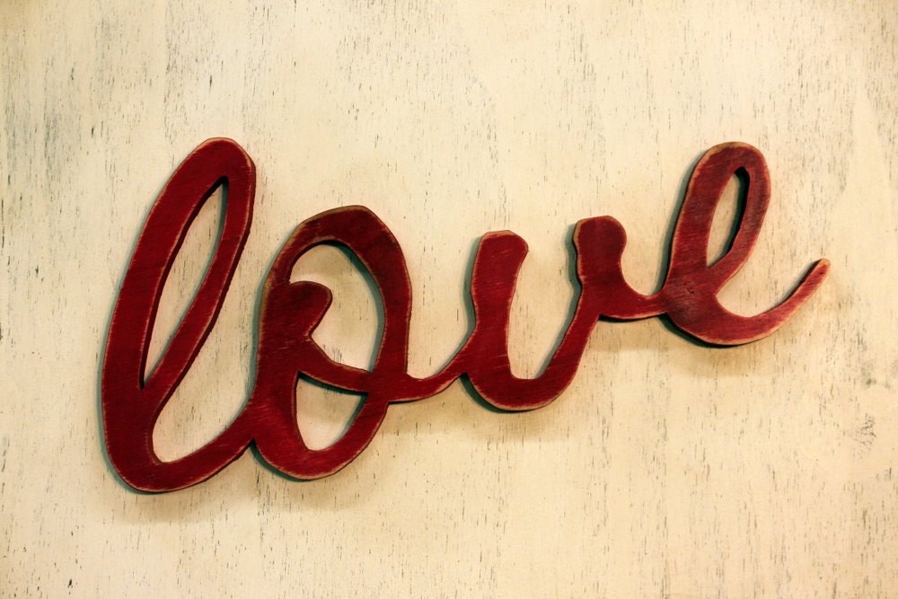 love wood sign - 8x16 inch - wedding photo prop vintage shabby chic cottage decor