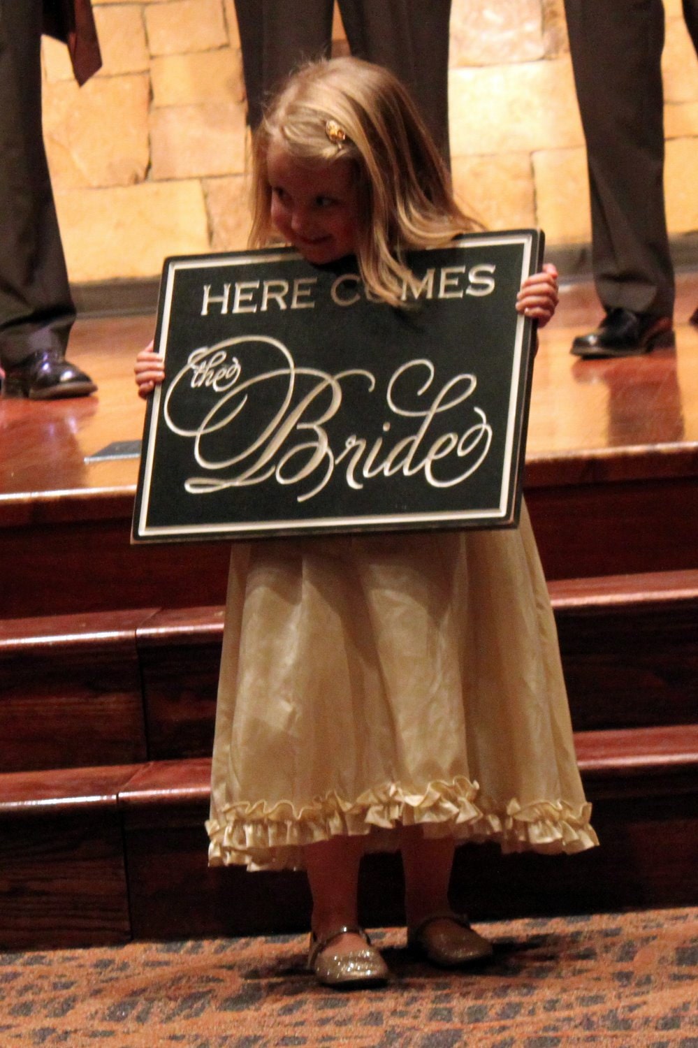 Carved lettering Here Comes the Bride - custom wedding sign - photo prop (choose your color)