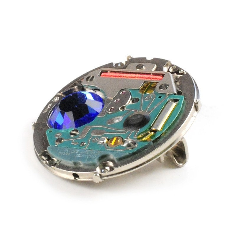 Steampunk Sapphire Crystal Vintage Watch Pin