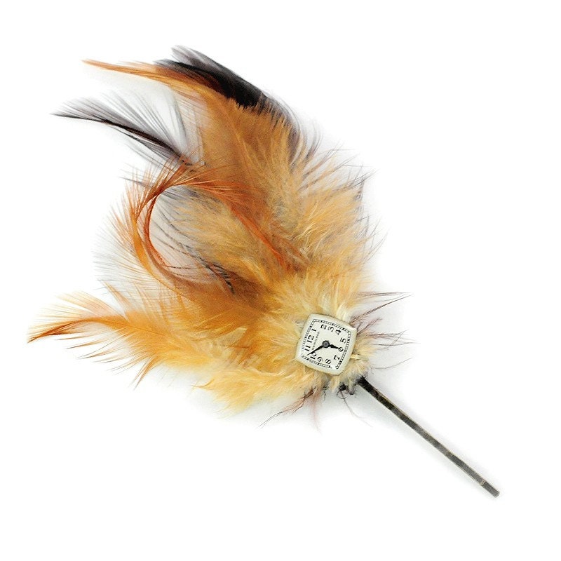 Feather and Hamilton Watch Dial Steampunk Bobby Pin