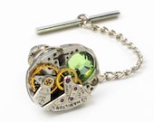 1950's Hamilton Watch n Peridot Crystal Steampunk Tie Tack Pin Chain Clip