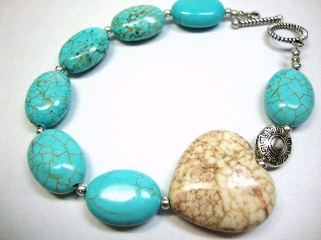 Turquoise Heart and Silver Bracelet