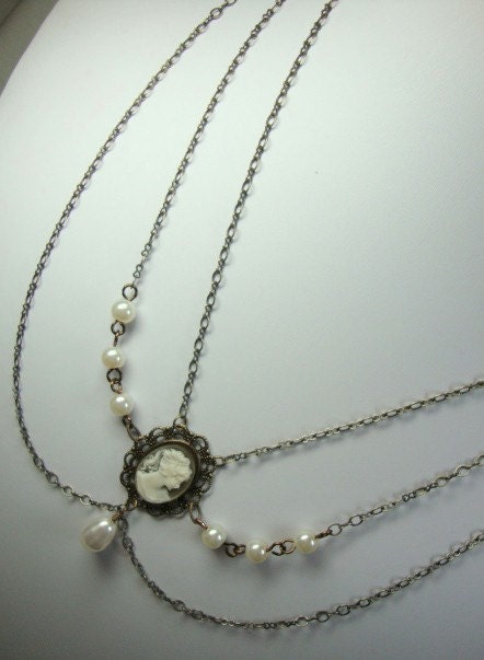 Cameo Princess Bride in Antique Brass Wedding Prom Formal Occasion Jewelry