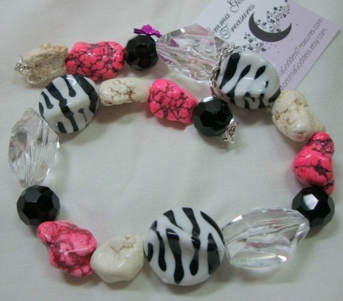 Wild Zebra in Pink and Black Necklace