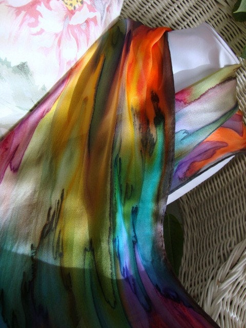 Hand Dyed Over the Rainbow Silk Scarf
