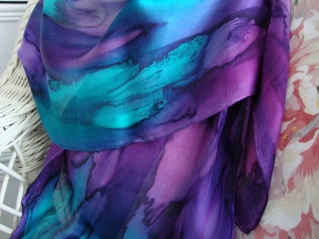 Scarf, Silk, Women, Hand Dyed Northern Lights Hand Dyed Silk Scarf