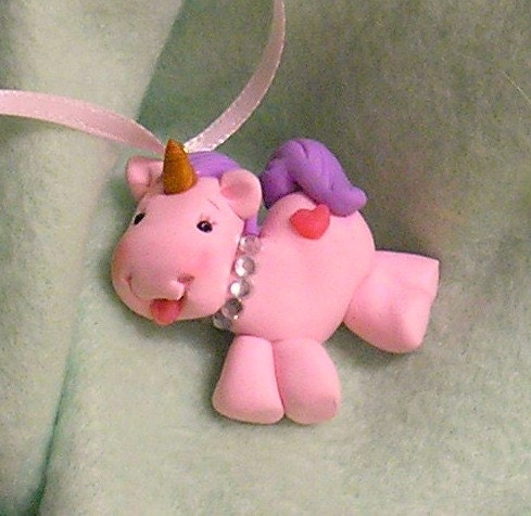 Baby Unicorn Necklace Pink and Purple with Crystal Necklace / Brooch / Pin / Magnet / or Bow Center