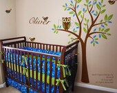 Forest Fun OWLs custom baby bedding with  skirt,  bumper  and dots crib sheet