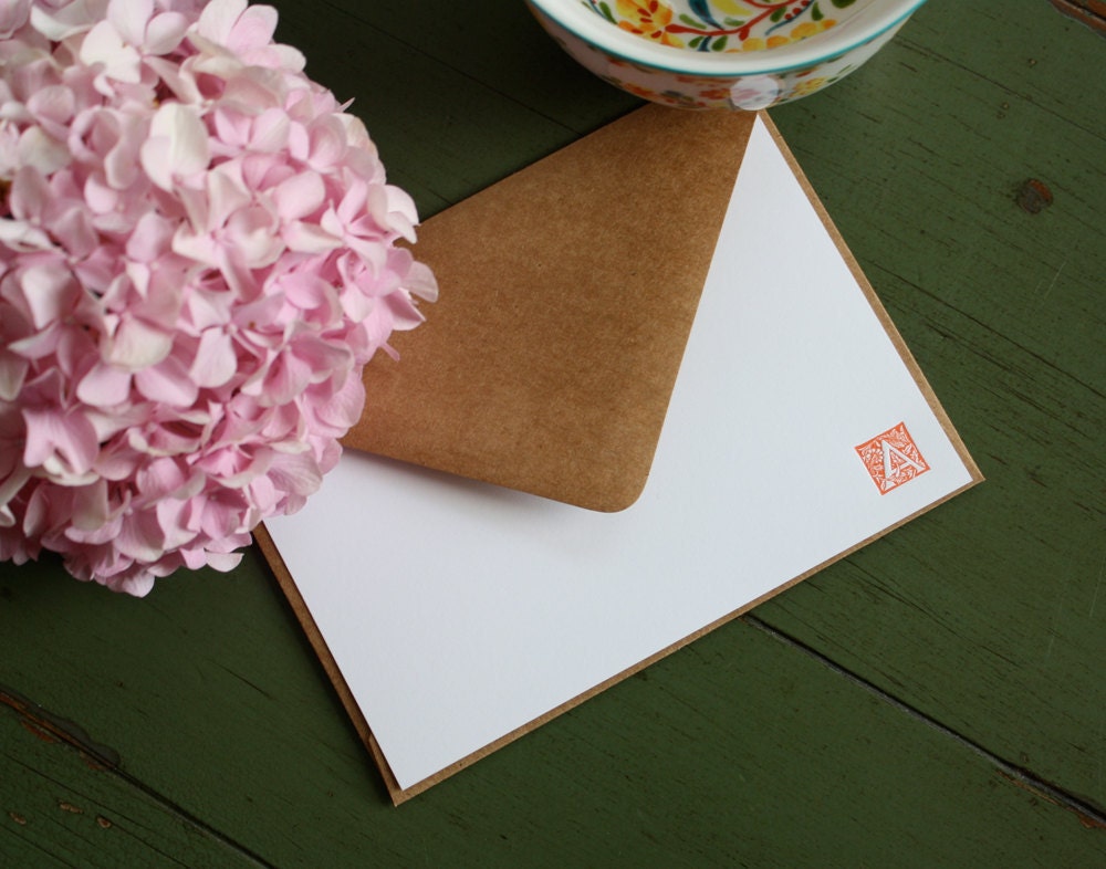 Personalized Letterpress Stationery - Decorative Initial : Set of 50